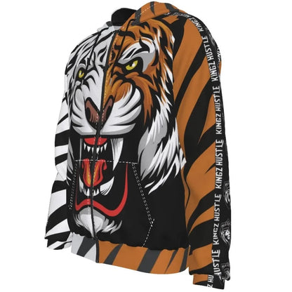 Tiger Contrast Heavy Fleece Raglan Zip Up Hoodie